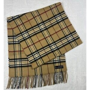 V.FRAAS Cashmink Plaid Scarf Brown Black Red Acrylic Fringe 64 x 15